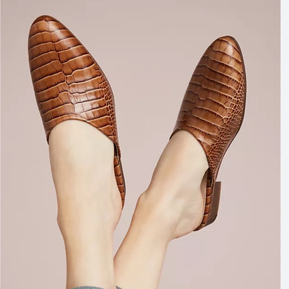 Freda Salvador Lay Mule - Toffee Brown Embossed Croc 5 Shoes